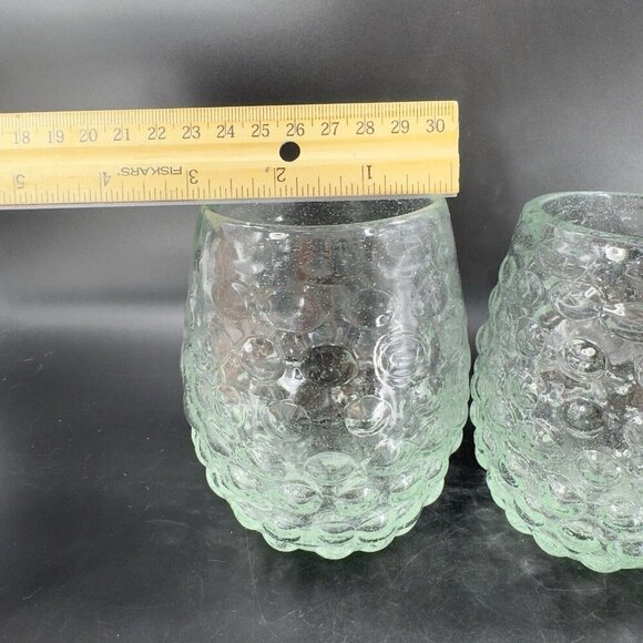 Hand Blown Stemless Drinking Cups Tumbler Set 2 Recycle Glass Green Tint Glasses - Picture 4 of 16